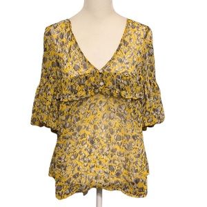 LOFT sheer floral blouse with bell sleeves